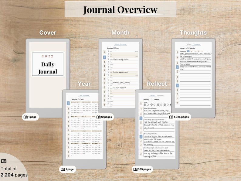 Daily Journal for reMarkable Paper Pro Move, 2026, 2027, 2028, Gratitude, Reflection, Mindfulness, Notebook, Sunday-Monday Start, Left-Right image 2