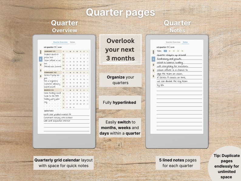 Premium Daily Planner for reMarkable Paper Pro Move, 2026, 2027, DailyMove Pro, Year Quarter Month Week Day, Sunday-Monday, Left-Right image 7