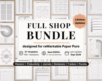 Lifetime Full Shop Bundle for reMarkable Paper Pure - Planners, Productivity, Journals, Notebooks, Trackers, Puzzles, Full Template Access