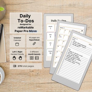 Lista de tareas diarias Move para reMarkable Paper Pro Move, lista de tareas diarias sin fecha, 5 prioridades y 17 tareas por día, rastreador de tareas, hipervínculos
