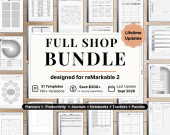 Lifetime Full Shop Bundle for reMarkable 2 - Planners, Productivity, Journals, Notebooks, Trackers, Puzzles, Full Template Access