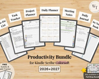 Templates for Kindle Scribe Colorsoft, 2026, 2027, Planner, Journal, Meeting, Project, 6x Notebook, To-Do, Task Tracker, Productivity Bundle