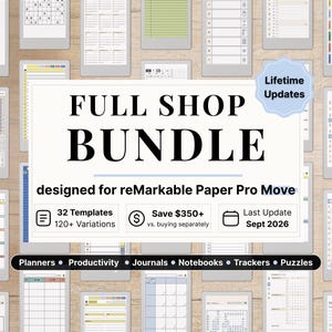 Lifetime Full Shop Bundle for reMarkable Paper Pro Move - Planners, Productivity, Journals, Notebooks, Trackers, Puzzles, Full Access