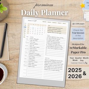 Planner giornaliero premium per reMarkable Paper Pro — Edizione minimalista, 2025, 2026, Anno Trimestre Mese Settimana Giorno, Domenica-Lunedì, Sinistra-Destra