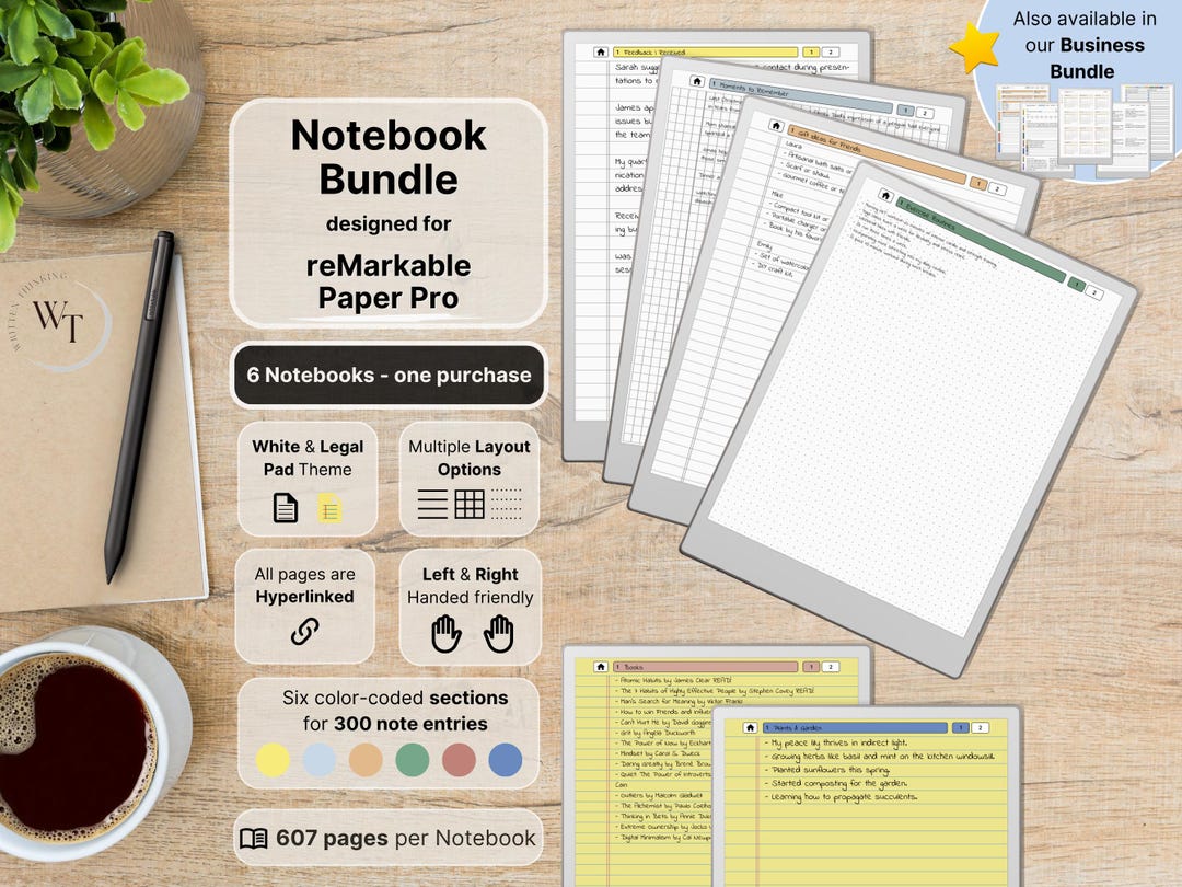 Papper Notboeks Set of 6 Notebooks for Remarkable Paper Pro, Yellow & White, 607 Pages ...