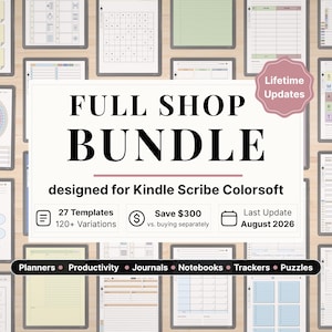 Lifetime Full Shop Bundle for Kindle Scribe Colorsoft - Planners, Productivity, Journals, Notebooks, Trackers, Puzzles, Full Template Access
