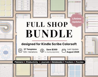 Lifetime Full Shop Bundle for Kindle Scribe Colorsoft - Planners, Productivity, Journals, Notebooks, Trackers, Puzzles, Full Template Access