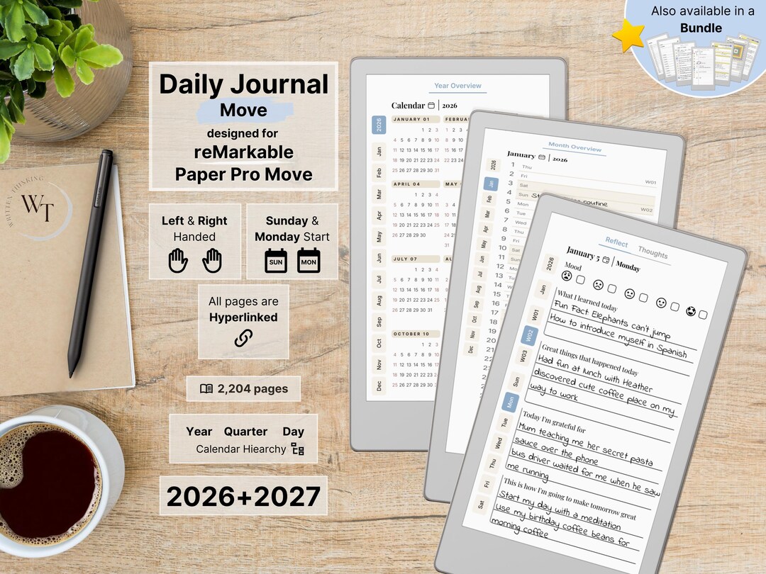 Daily Journal for Remarkable Paper Pro Move, 2026, 2027, Daily Notebook ...