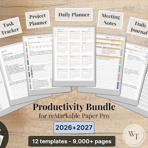 Templates for reMarkable Paper Pro, 2026, 2027, Daily Planner, Journal, Meeting, Project, Notebook, To-Do, Task Tracker, Productivity Bundle