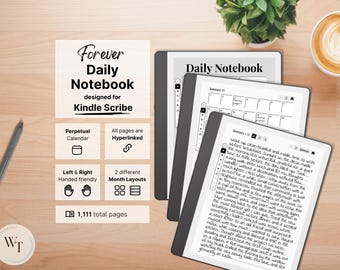 Daily Notebook for Kindle Scribe, perpetual calendar and daily notes, 3 lined pages per day, hyperlinked, undated