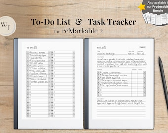 To-Do & Task Tracker for reMarkable 2, to-do list with 50 to-dos with notes, task tracker with 50 tasks with 10 subtasks per task, bundle
