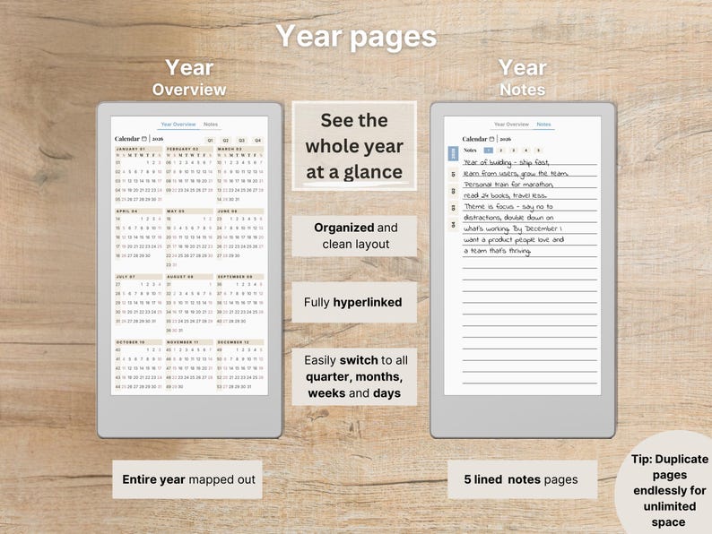 Premium Daily Planner for reMarkable Paper Pro Move, 2026, 2027, DailyMove Pro, Year Quarter Month Week Day, Sunday-Monday, Left-Right image 6