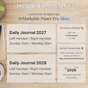 Daily Journal for reMarkable Paper Pro Move, 2026, 2027, 2028, Gratitude, Reflection, Mindfulness, Notebook, Sunday-Monday Start, Left-Right image 8