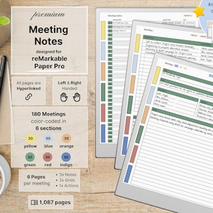 Appunti per riunioni per reMarkable Paper Pro, 180 voci di note, con collegamenti ipertestuali, per mancini e destrimani, aziendale, taccuino per riunioni, pianificatore di riunioni