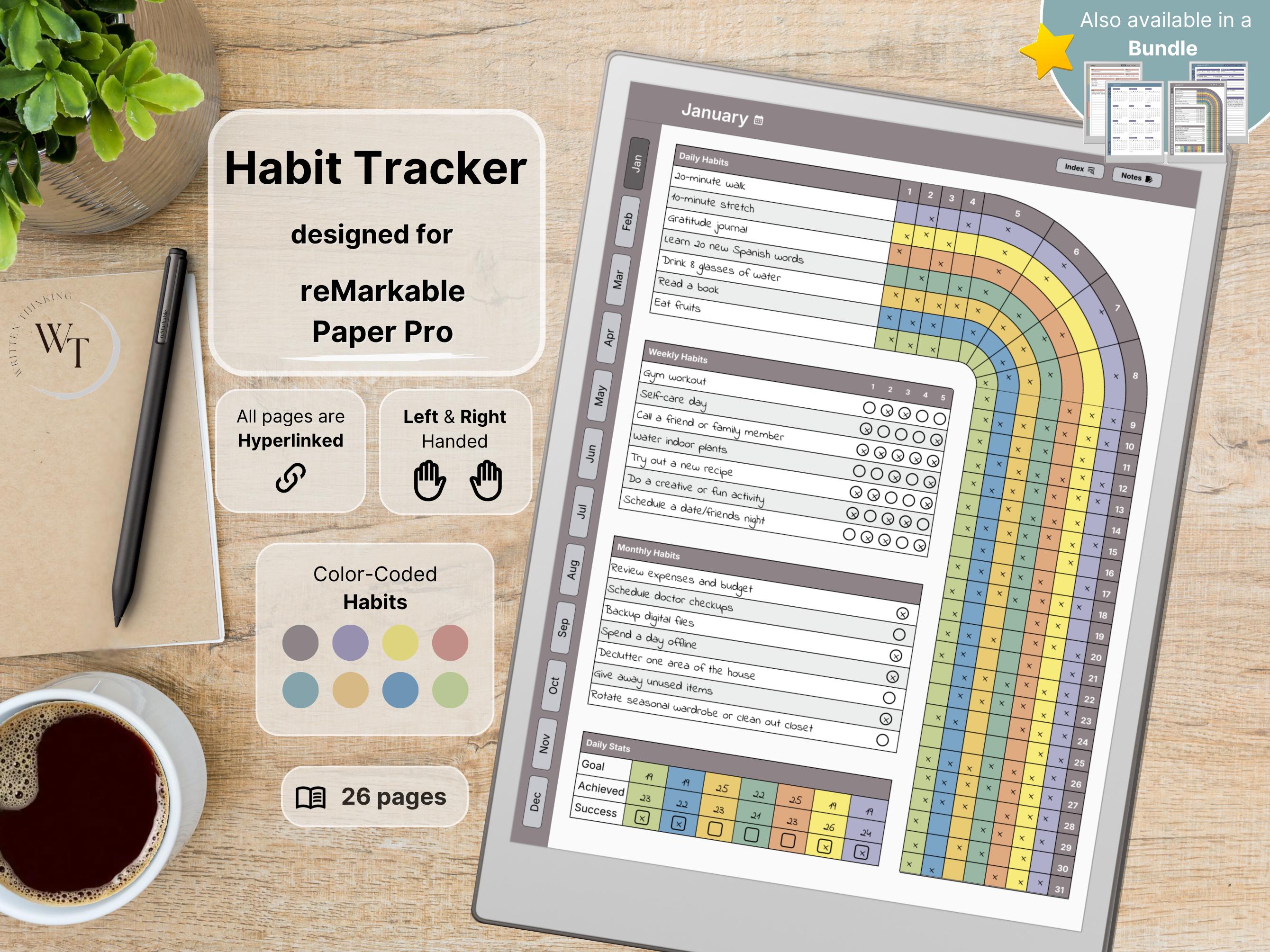 Habit Tracker for Remarkable Paper Pro, Daily, Weekly, Monthly Habits ...