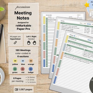 Cuaderno de notas para reMarkable Paper Pro, 180 reuniones, con hipervínculos, apto para diestros y zurdos, ideal para negocios, agenda de reuniones, planificador de reuniones, regalo adicional