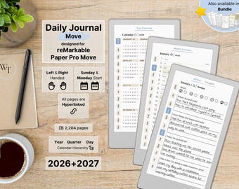 Daily Journal for reMarkable Paper Pro Move, 2026, 2027, Daily Notebook, Gratitude, Reflection, Mindfulness, Sunday-Monday Start, Left-Right