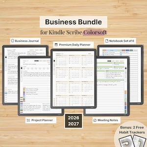 Business Bundle for Kindle Scribe Colorsoft, 2026, 2027, Daily Planner, Meeting Notes, Project Planner, Business Journal, Notebook Set of 6