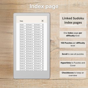 Sudoku Move for reMarkable Paper Pro Move, 600 Puzzles + Solutions on the Go, Puzzle Book, Mind Game, fully hyperlinked image 4