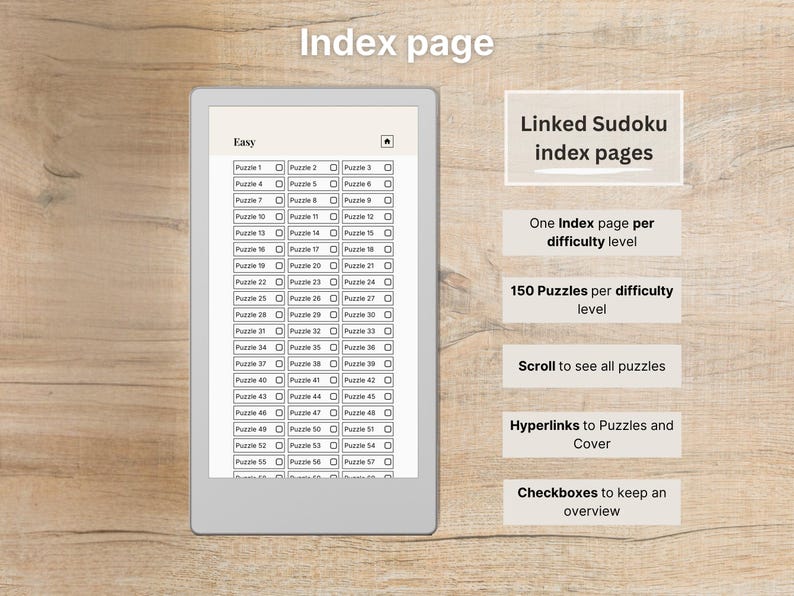 Sudoku Move for reMarkable Paper Pro Move, 600 Puzzles + Solutions on the Go, Puzzle Book, Mind Game, fully hyperlinked image 4