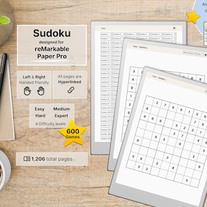Sudoku for reMarkable Paper Pro, 600 hyperlinked Puzzles, Easy - Medium - Hard - Expert Level and Solutions, Bundle, Mindgames
