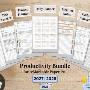 Templates for reMarkable Paper Pro, 2026, 2027, 2028, Planner, Journal, Meeting, Project, Notebook, To-Do, Task Tracker, Productivity Bundle