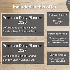 Planificador diario premium para reMarkable 2 — 2026, 2027, calendario y cuaderno, Año completo, Trimestre, Mes, Semana, Día, Domingo-Lunes, Izquierda-Derecha imagen 10