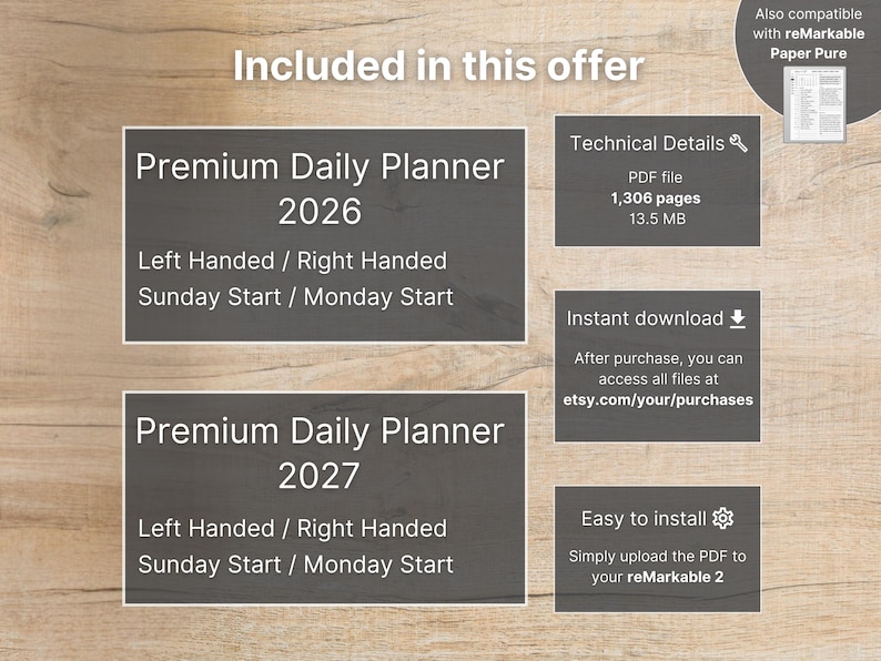 Planificador diario premium para reMarkable 2 — 2026, 2027, calendario y cuaderno, Año completo, Trimestre, Mes, Semana, Día, Domingo-Lunes, Izquierda-Derecha imagen 10