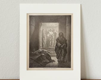 The Pharisee And The Publican by Gustave Doré, The Bible Gallery 1880, 11x14 Matted Engraving, Available Framed