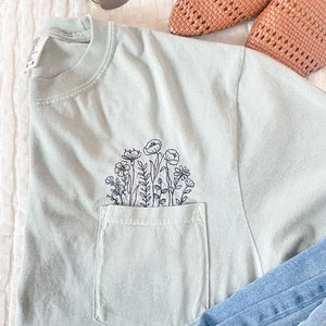 Comfort Colors Embroidered Pocket T-shirt Bay