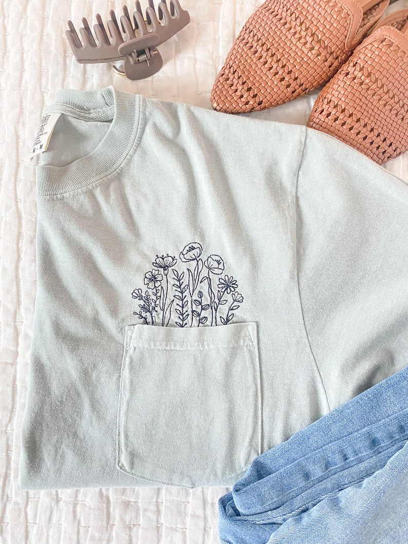 Comfort Colors Embroidered Pocket T-shirt Bay