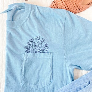 Comfort Colors Embroidered Pocket T-shirt Ice Blue