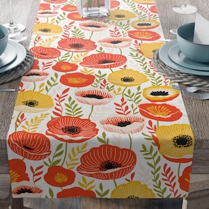 Vintage Red Poppy Table Runner Spring Table Runner Farmhouse Decor Elegant Poppy Table Runner Botanical Floral Tablecloth Hostess Gift