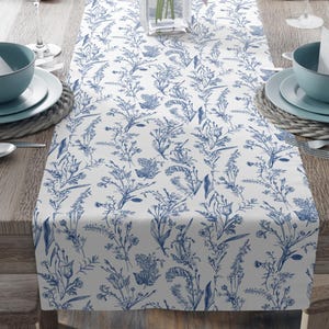 Blue Chinoiserie Spring Table Runner Blue White Floral Pattern Elegant Botanical Table Centerpiece Blue Centerpiece Flowers Wedding Gift