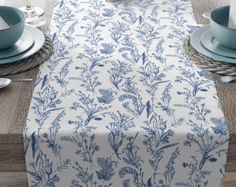 Blue Chinoiserie Spring Table Runner Blue White Floral Pattern Elegant Botanical Table Centerpiece Blue Centerpiece Flowers Wedding Gift