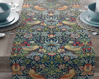 New Authentic William Morris Strawberry Thief Pattern Design Table Runner Classic Elegant Summer Table Runner Kitchen Dining Office Desk