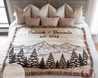 Outdoorsy Couple Blanket Nature Lovers Engagement Gift Adventure Couples Anniversary Personalized Mountain Throw