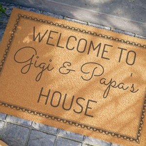 Custom Welcome to Gigi and Papa's House Doormat Personalized Mimi Grandma Grandparents Doormat Custom Name Doormat Grandparents Housewarming