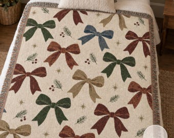 Christmas Bow Blanket | Vintage Holiday Woven Throw
