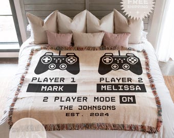 Personalized Gaming Blanket: Two Player Mode, Custom Couple Gift
