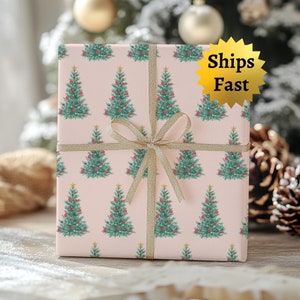 Vintage Weihnachtsbaum Geschenkpapiere, Urlaub Geschenkpapier, Vintage Weihnachtsdekor, Festliche Geschenkverpackung, Retro Rosa Weihnachtsgeschenkpapier