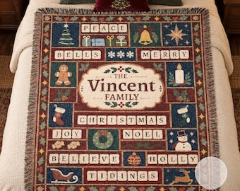 Personalized Vintage Game Board Blanket | Christmas Woven Throw