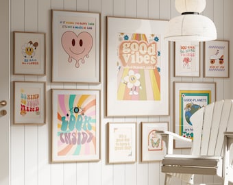 Trendy Digital Wall Art Gallery Wall Set of 10 (Plus 2 Bonus Posters!) Motivational Inspiration Digital Download Happy Wall Art Dorm Room