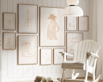 Trendy Neutral Wall Art Prints Set of 12 Gallery Tan Beige Western Coquette Neutral Aesthetic Preppy Retro Cowgirl Minimalist Print Dorm Set
