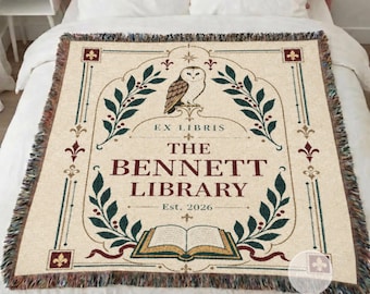 Personalized Library Bookplate Woven Blanket| Ex Libris Book Lover Gift