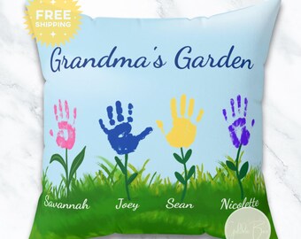Grandma's Garden Handprint Pillow, Custom Mother's Day Gift