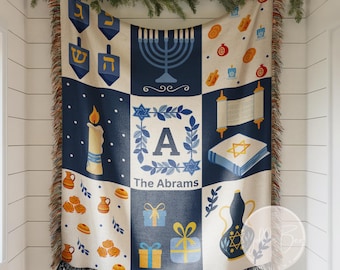 Hanukkah Family Name Woven Blanket | Personalized Chanukah Throw