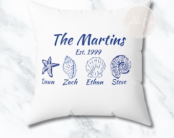 Almohada personalizada con nombre de familia: regalo de decoración costera de Cape Cod