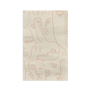 Modern Abstract Faces Microfiber Waffle Tea Towel Housewarming Gift Home Decor Hostess Dish Towel First Home Boho Towel Neutral Colors