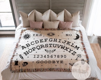 Spirit Board White Woven Blanket | Dark Academia Home Decor
